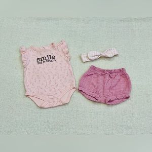 Baby girl clothes. 3 piece set. Onesie, shorts & headband. 6-9 months. Rene Rofe